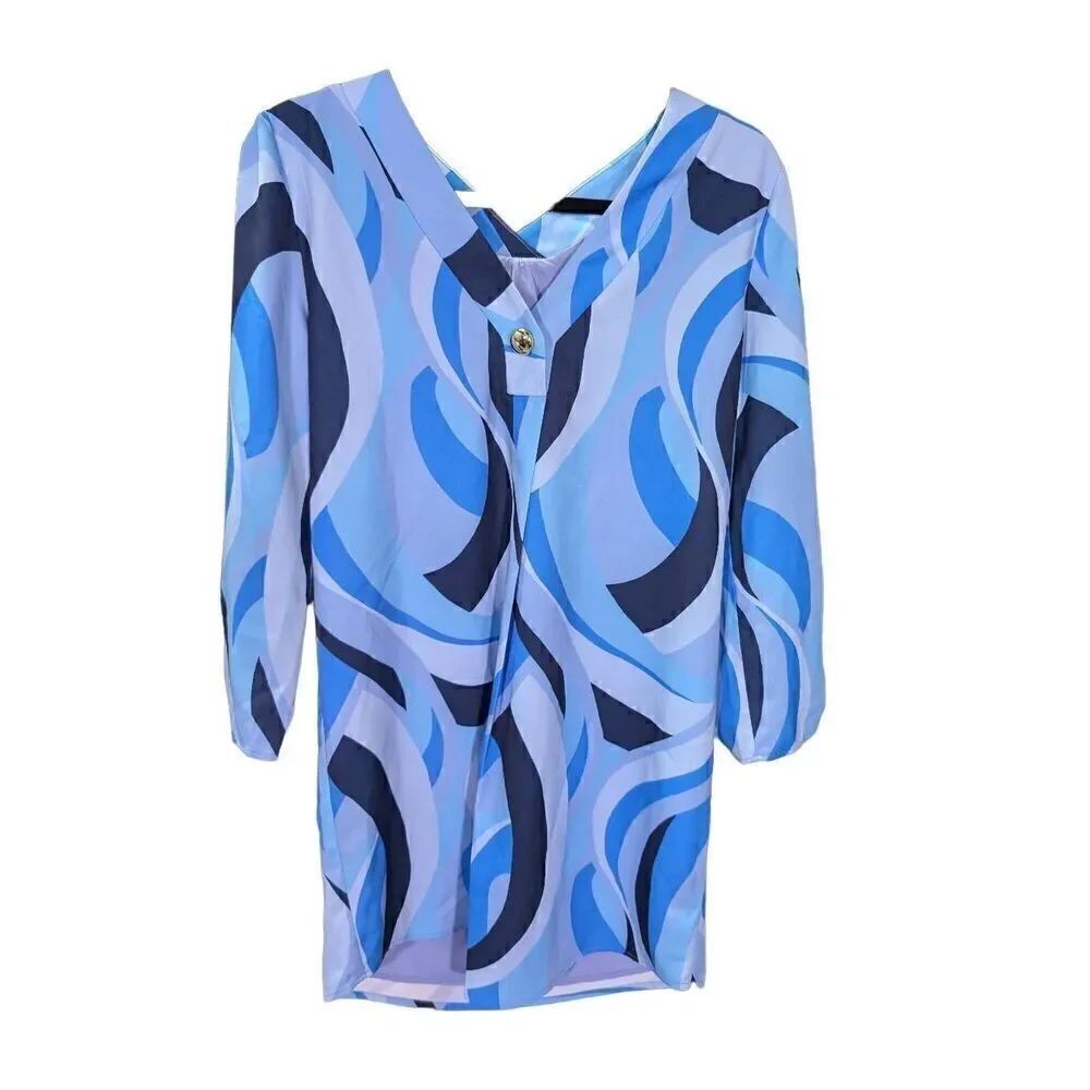 NWT Sail to Sable 3/4 Sleeve V Neck Swirl Print Button Front Dress Women’s XS